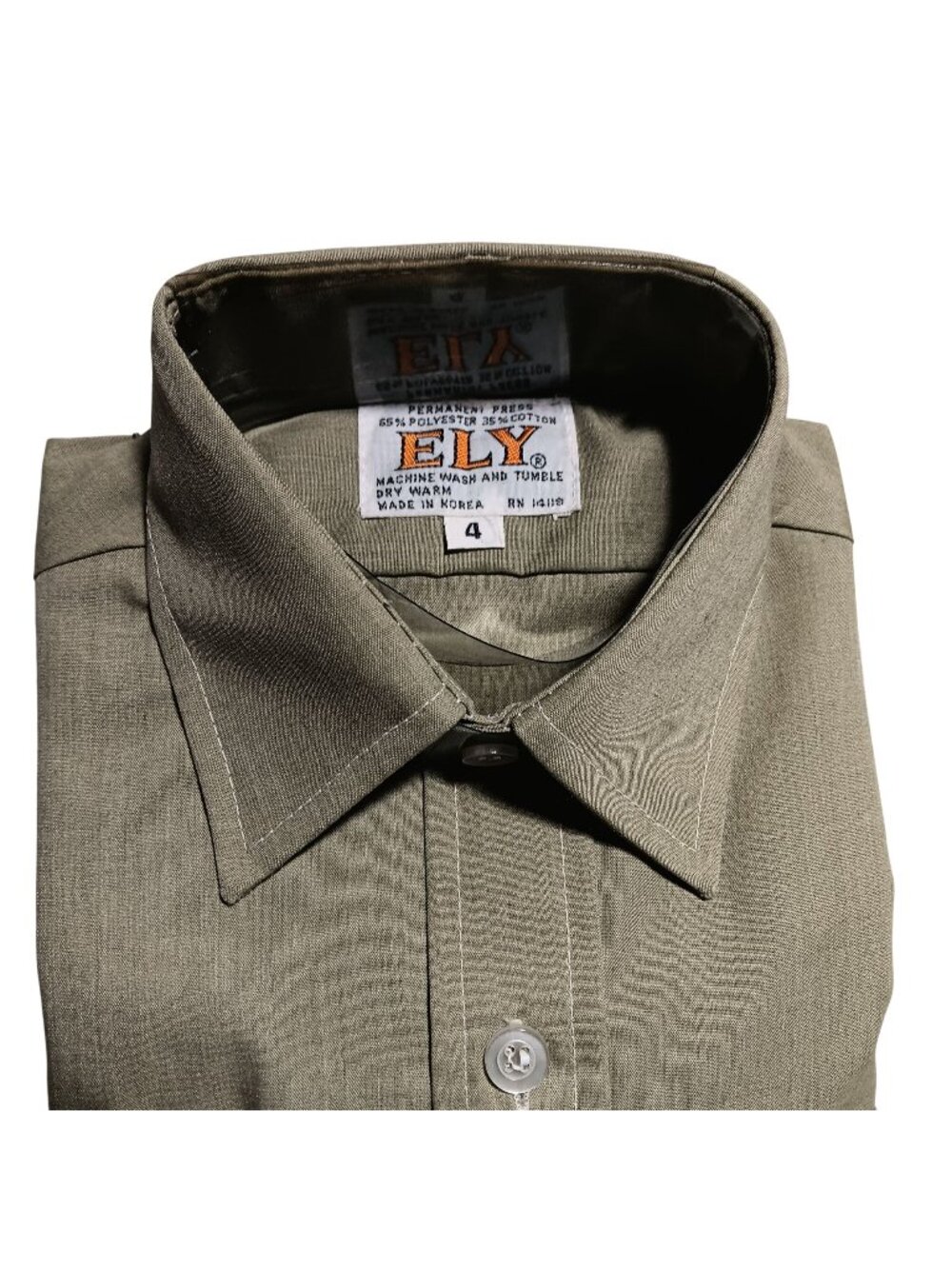 BOYS 4T Vintage 1970's Shirt ELY AVOCADO GREEN LS THIN HIPPY SHIRT USA NEW